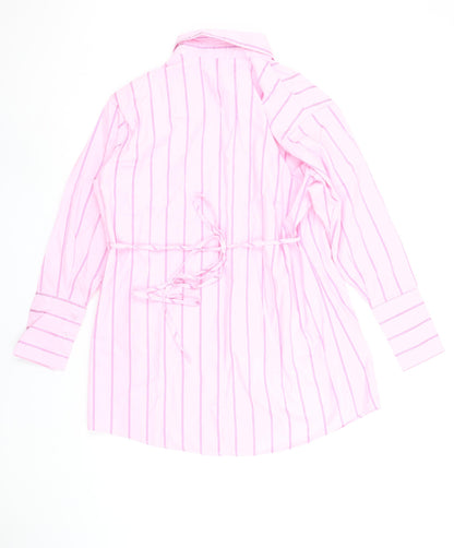Boohoo Women’s Pink Striped Long Sleeve Button-Up Shirt Size 8