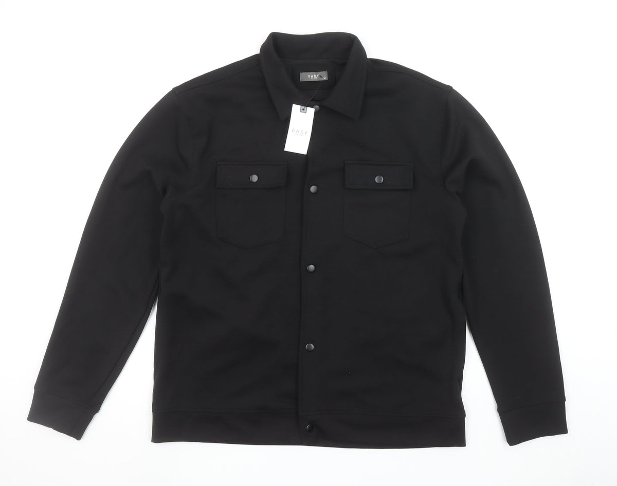 Easy Men's Black Regular Fit Long Sleeve Snap Button-Up Shirt