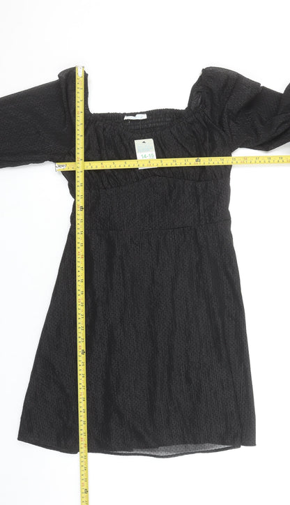 Primark Teens Black Mini Puff Sleeve Square Neck Dress 14-15