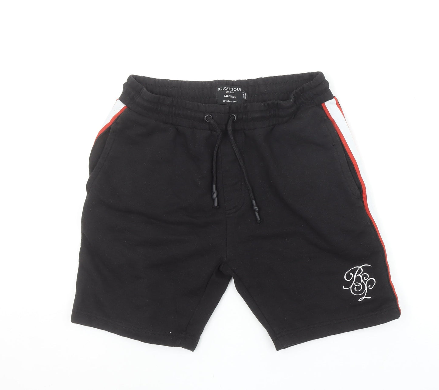 Brave Soul Men’s Black Sweat Shorts Medium Elastic Waist Casual
