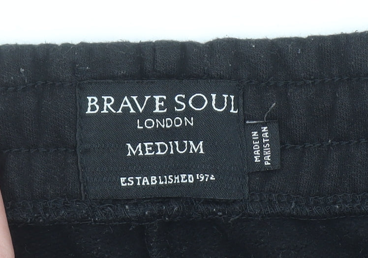 Brave Soul Men’s Black Sweat Shorts Medium Elastic Waist Casual