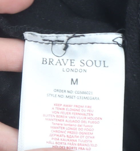 Brave Soul Men’s Black Sweat Shorts Medium Elastic Waist Casual