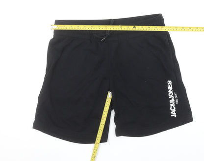 Jack & Jones Mens Black Sweat Shorts M Casual Drawstring Logo
