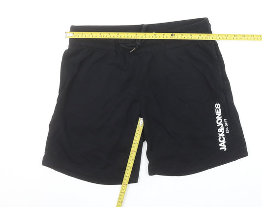 Jack & Jones Mens Black Sweat Shorts M Casual Drawstring Logo