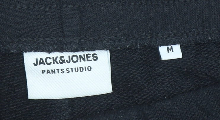 Jack & Jones Mens Black Sweat Shorts M Casual Drawstring Logo
