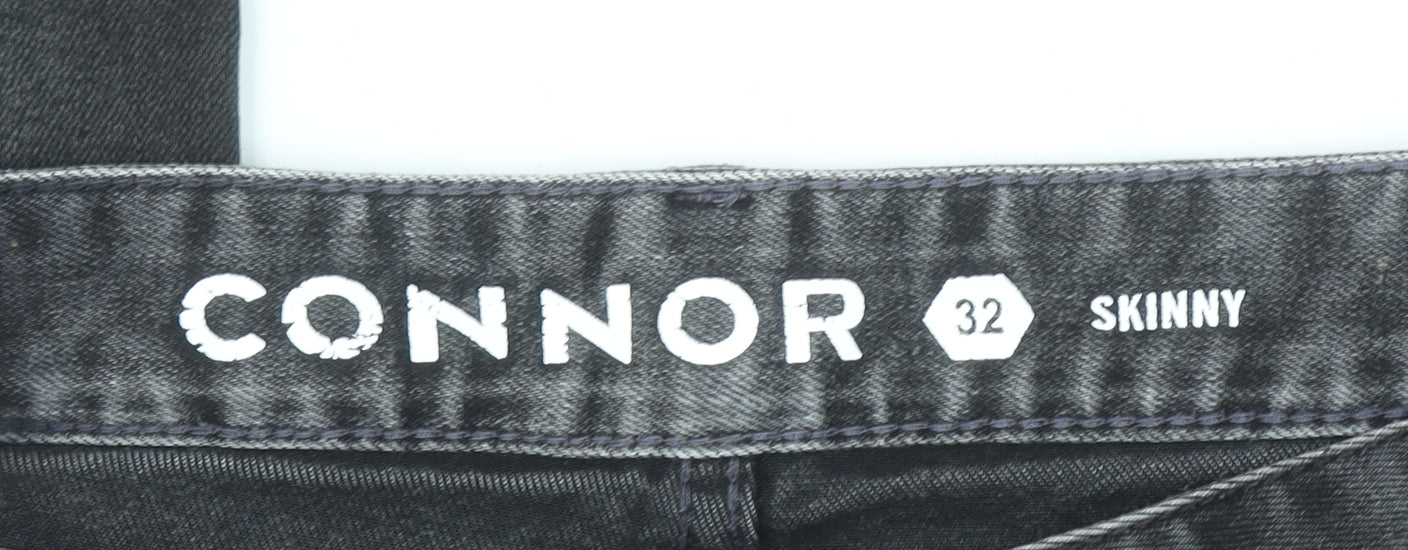 Unisex Adultss UK Size 32 Connor Slim Fit Skinny Black Jeans