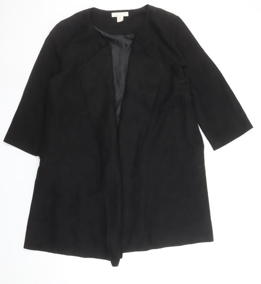 H&M Women Black Mid-Length Open Front Coat Size 12