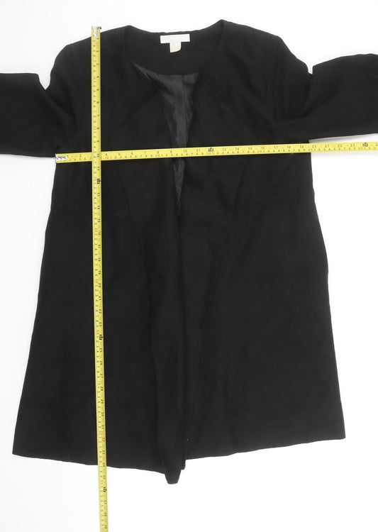 H&M Women Black Mid-Length Open Front Coat Size 12