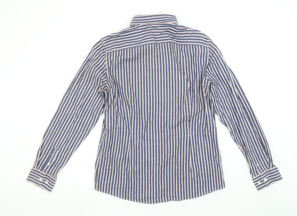 River Island Men's Blue Striped Cotton Long Sleeve Button-Up Shirt L