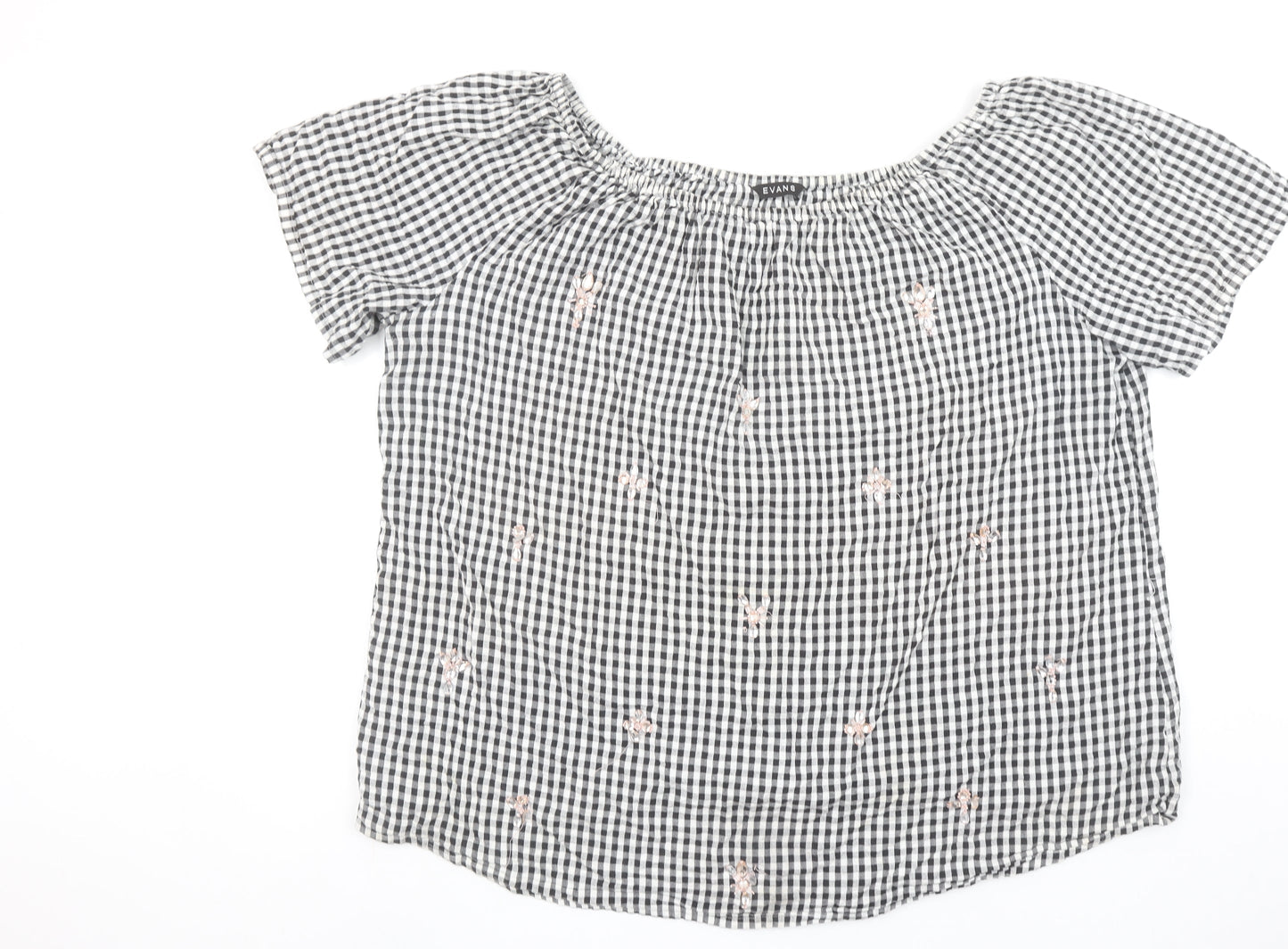 Evans Womens Black Check Embroidered Off Shoulder Cotton Blouse Size 26