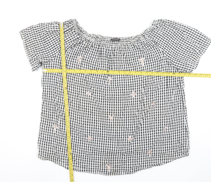 Evans Womens Black Check Embroidered Off Shoulder Cotton Blouse Size 26