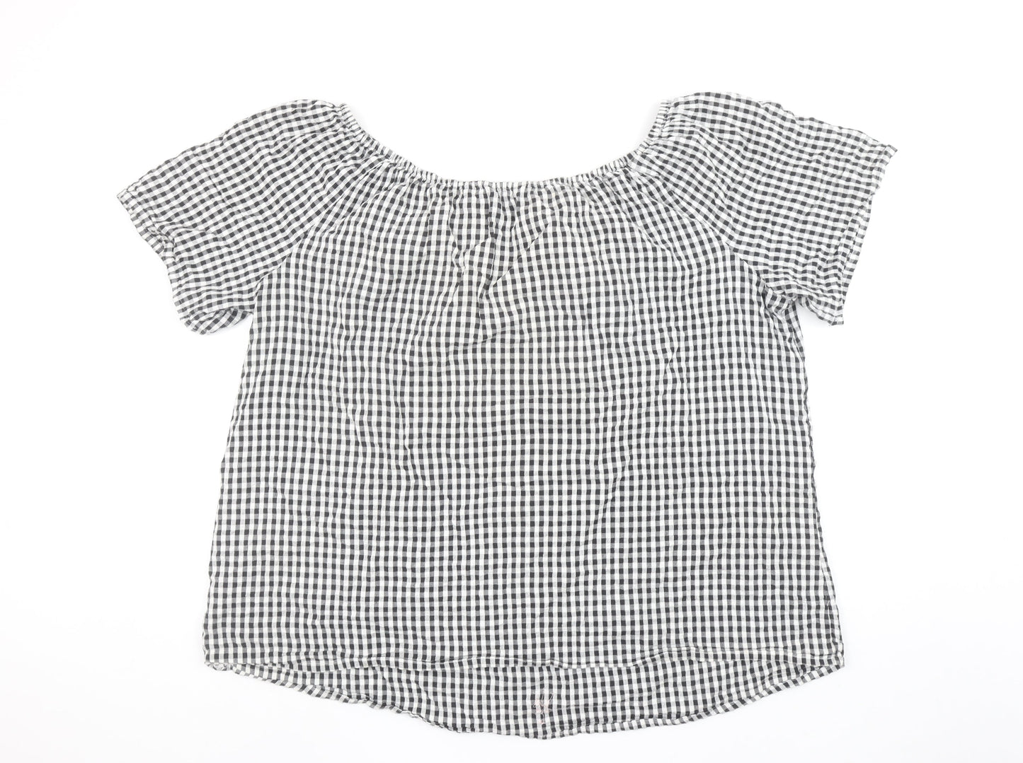 Evans Womens Black Check Embroidered Off Shoulder Cotton Blouse Size 26