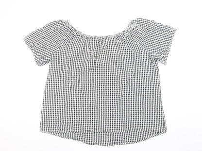 Evans Womens Black Check Embroidered Off Shoulder Cotton Blouse Size 26