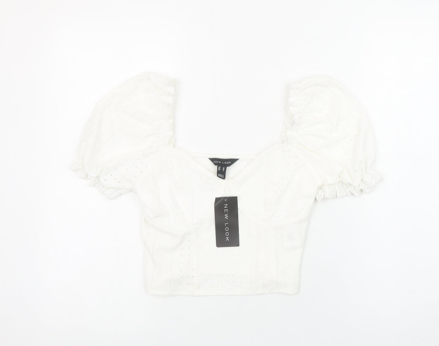 Womens UK Size 10 New Look White Cropped Blouse