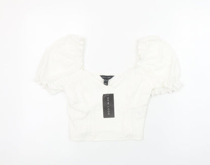 Womens UK Size 10 New Look White Cropped Blouse