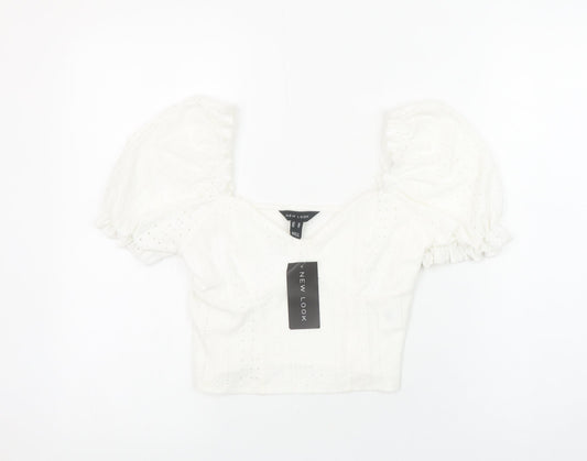 Womens UK Size 10 New Look White Cropped Blouse
