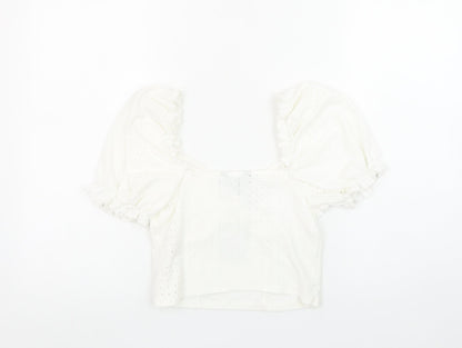 Womens UK Size 10 New Look White Cropped Blouse