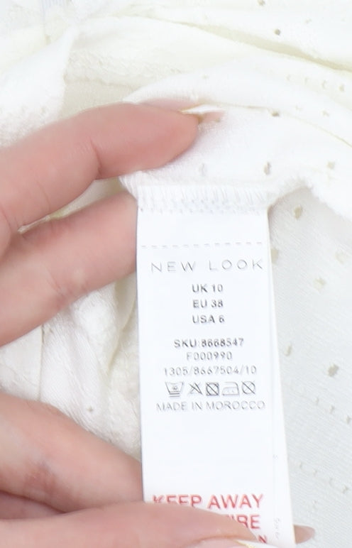Womens UK Size 10 New Look White Cropped Blouse