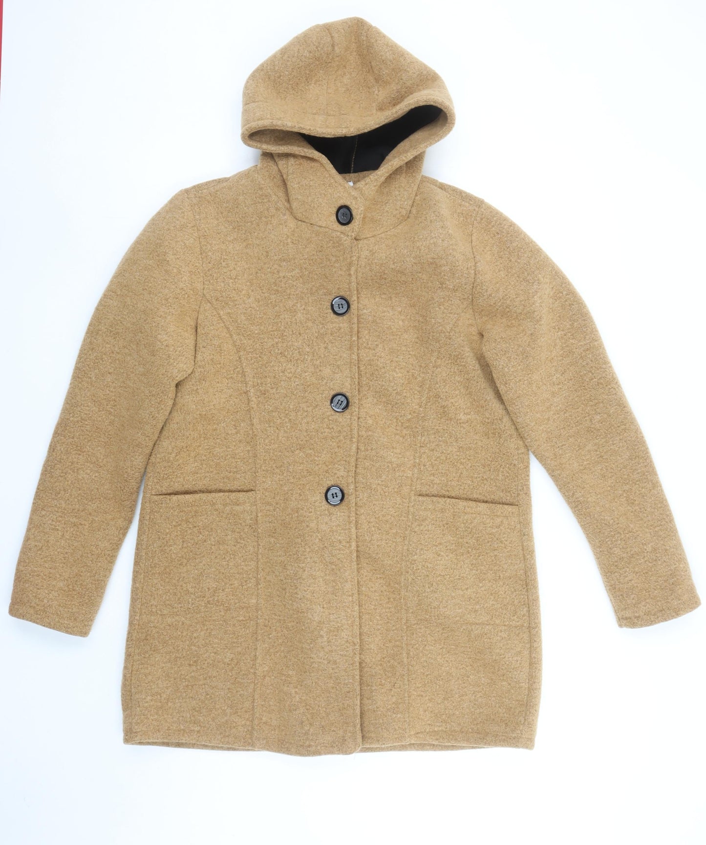 Made in Italy Women's Beige Hooded Mid-Length Polyester Coat Size L