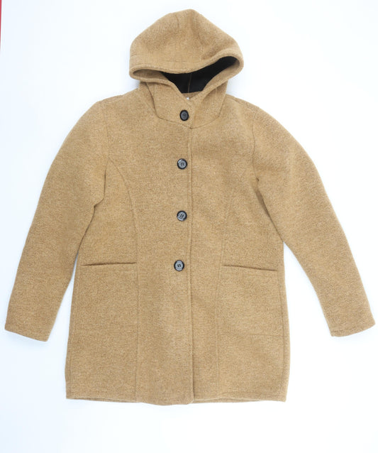 Made in Italy Women's Beige Hooded Mid-Length Polyester Coat Size L