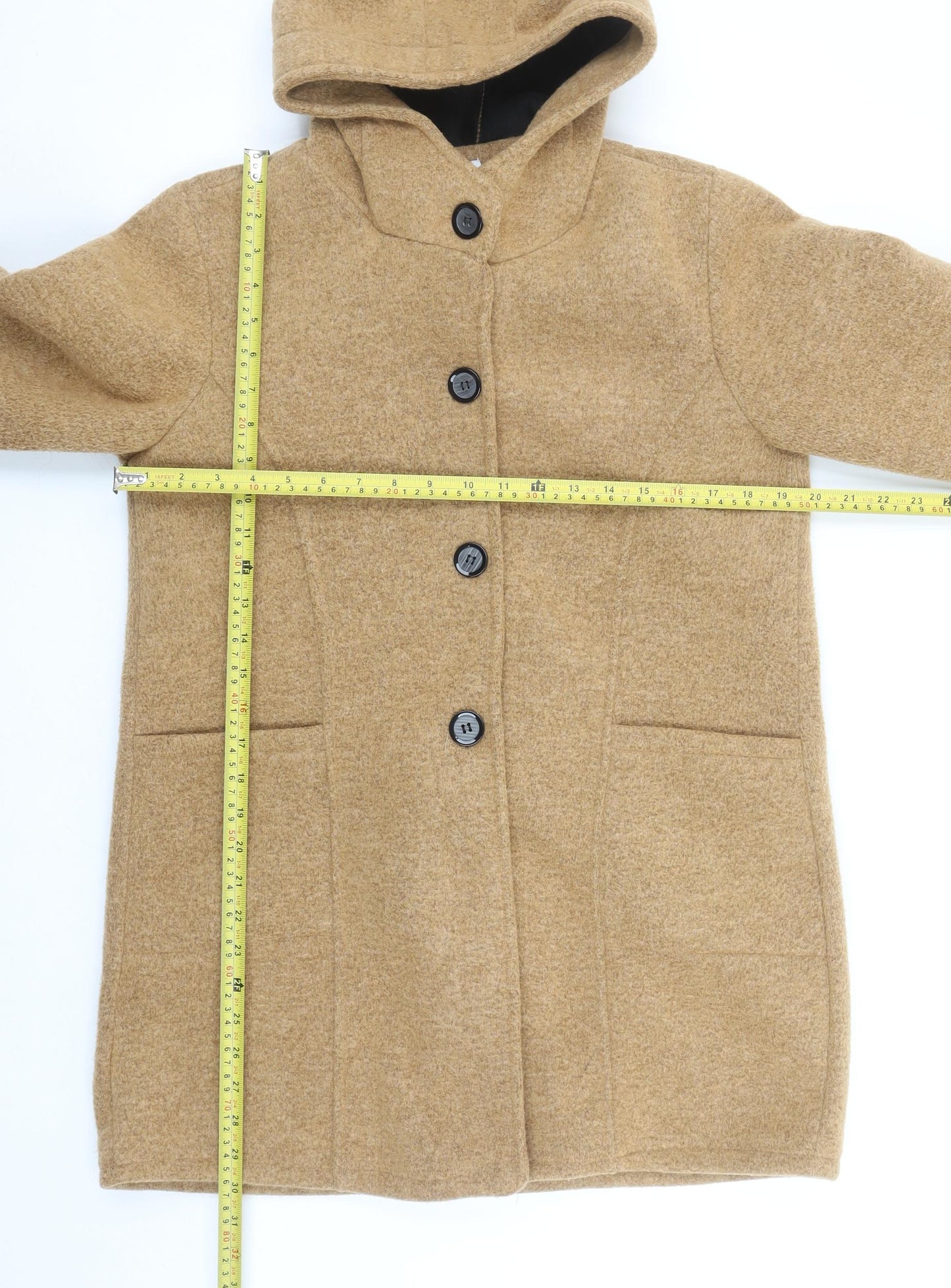 Made in Italy Women's Beige Hooded Mid-Length Polyester Coat Size L