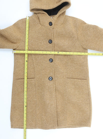 Made in Italy Women's Beige Hooded Mid-Length Polyester Coat Size L