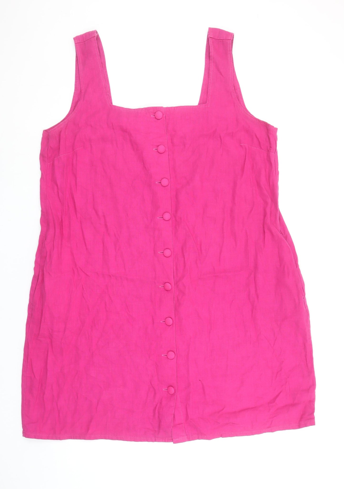 Next Women’s Pink Linen Blend Button Pinafore Dress Size 20