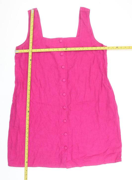 Next Women’s Pink Linen Blend Button Pinafore Dress Size 20