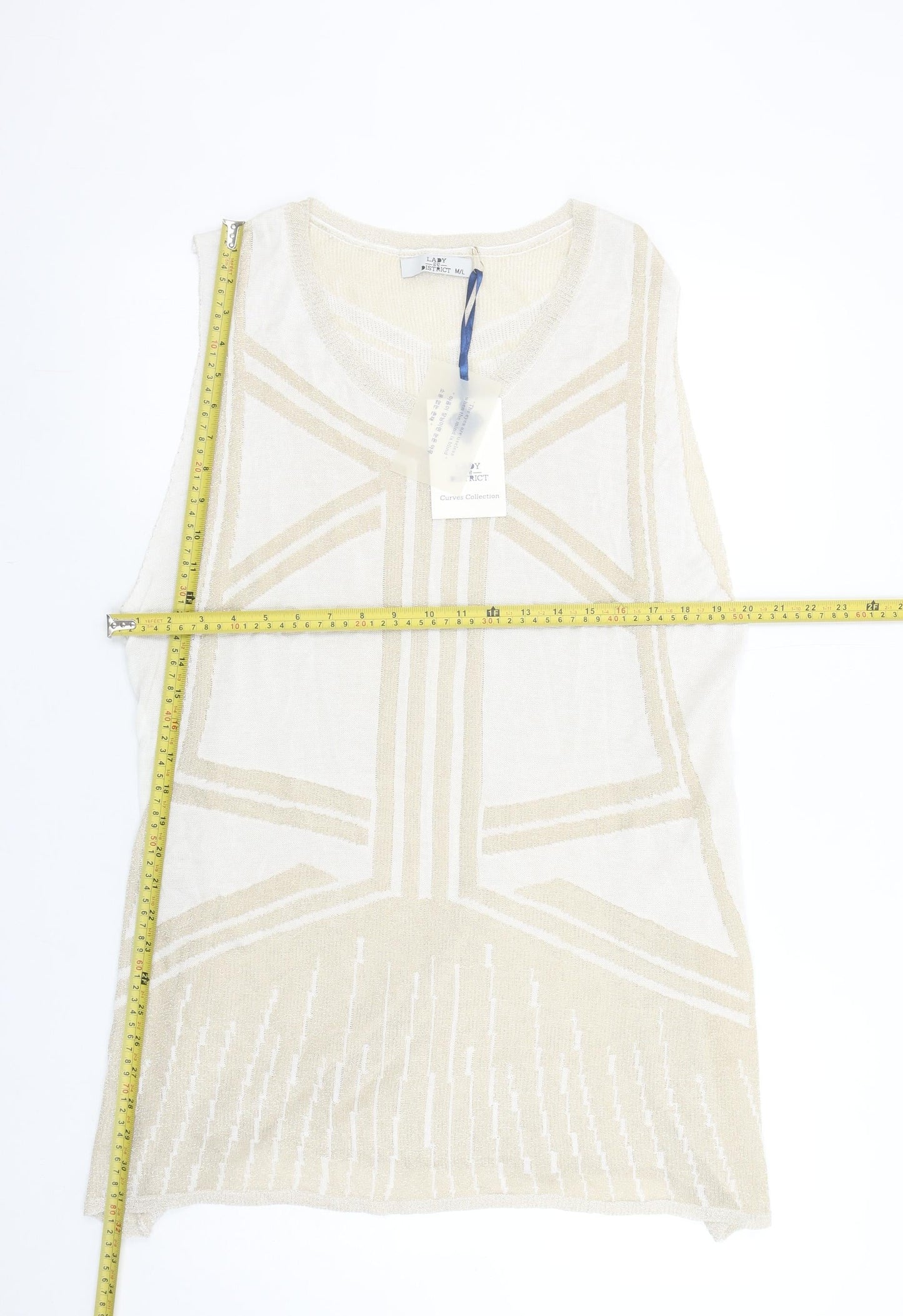 Womens UK Size M/L Lady District Beige Vest Jumper