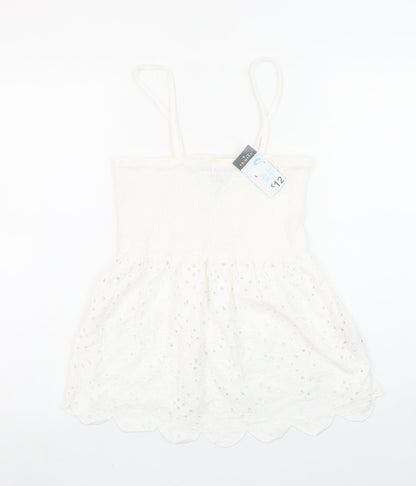 Primark Women White Cotton Camisole Tank Top S Boho Lace Summer