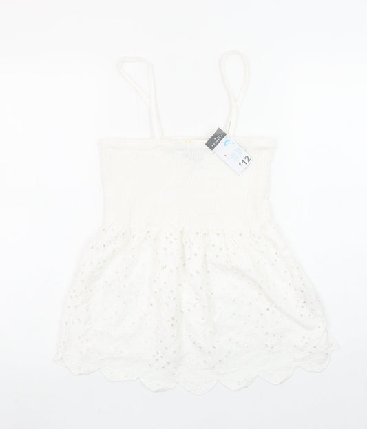 Primark Women White Cotton Camisole Tank Top S Boho Lace Summer