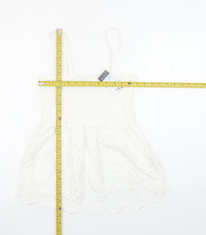 Primark Women White Cotton Camisole Tank Top S Boho Lace Summer