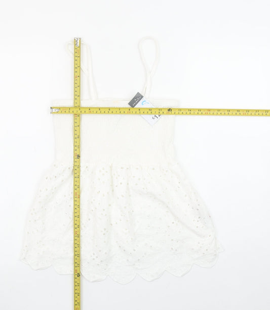 Primark Women White Cotton Camisole Tank Top S Boho Lace Summer