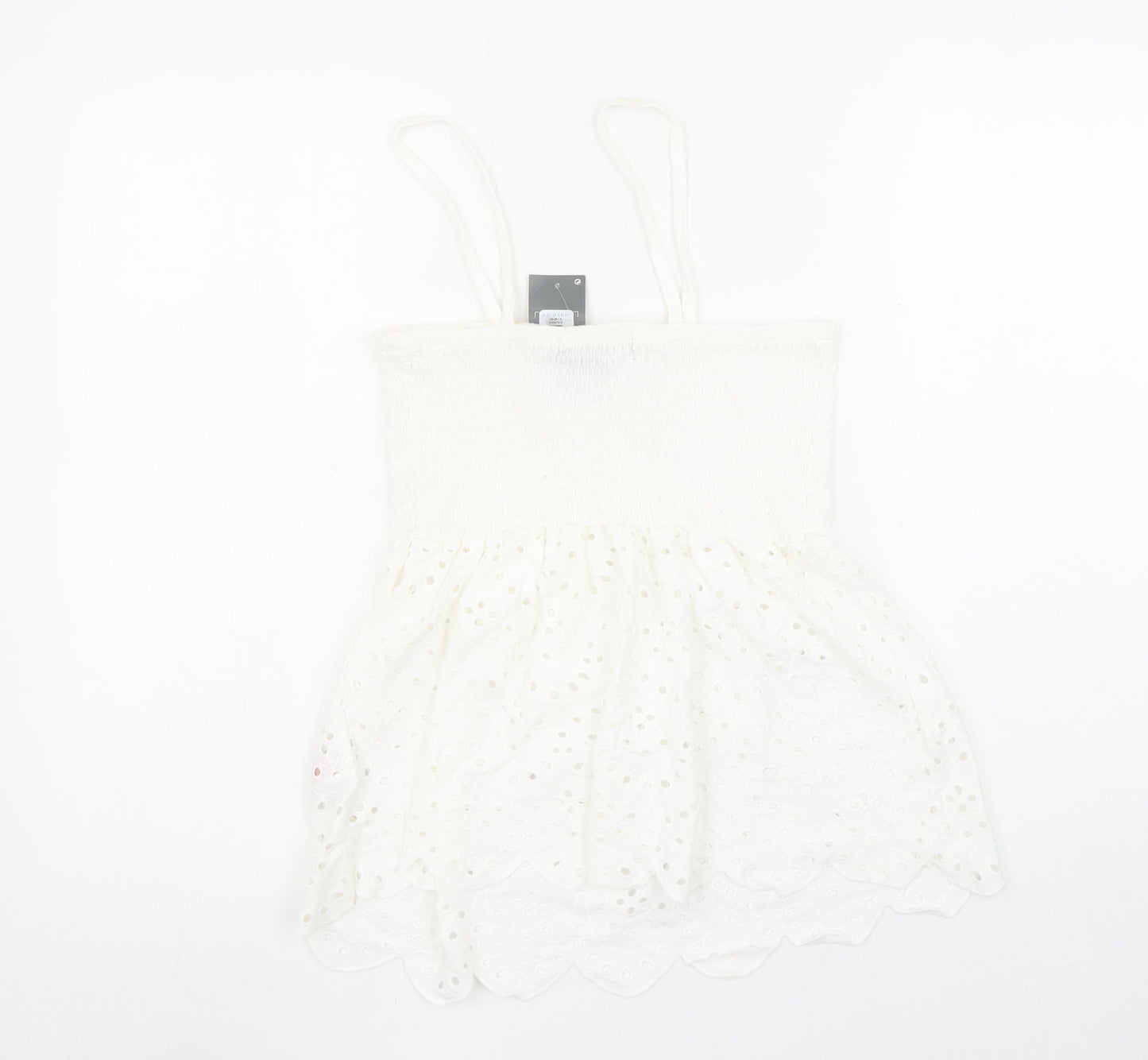 Primark Women White Cotton Camisole Tank Top S Boho Lace Summer