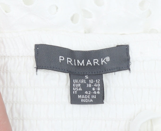 Primark Women White Cotton Camisole Tank Top S Boho Lace Summer