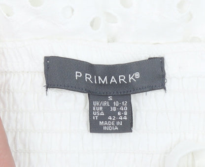 Primark Women White Cotton Camisole Tank Top S Boho Lace Summer