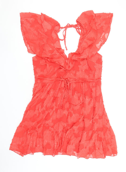 ASOS DESIGN Women Red Size 20 Plus Flutter Sleeve Wrap Dress