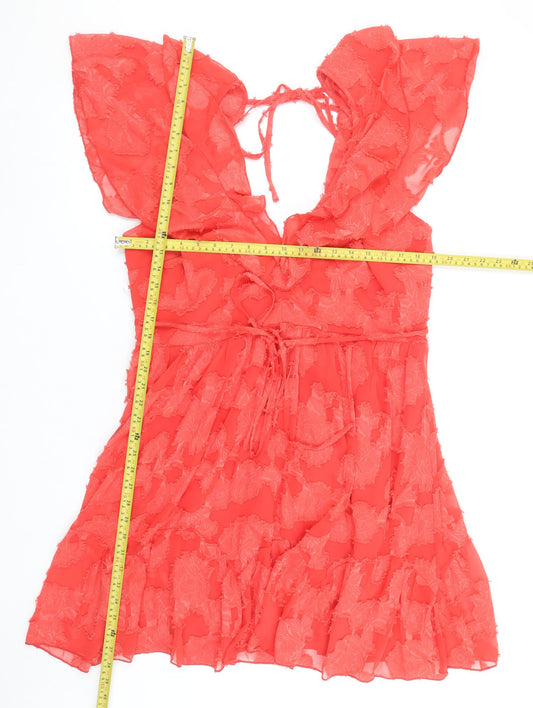 ASOS DESIGN Women Red Size 20 Plus Flutter Sleeve Wrap Dress