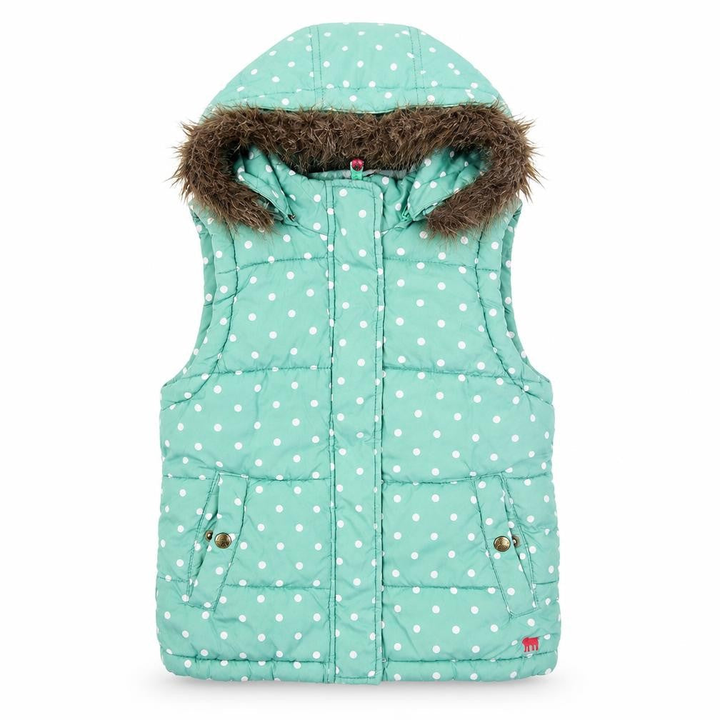 Mini Boden Girls Green Polka Dot Hooded Puffer Gilet 5-6 Years