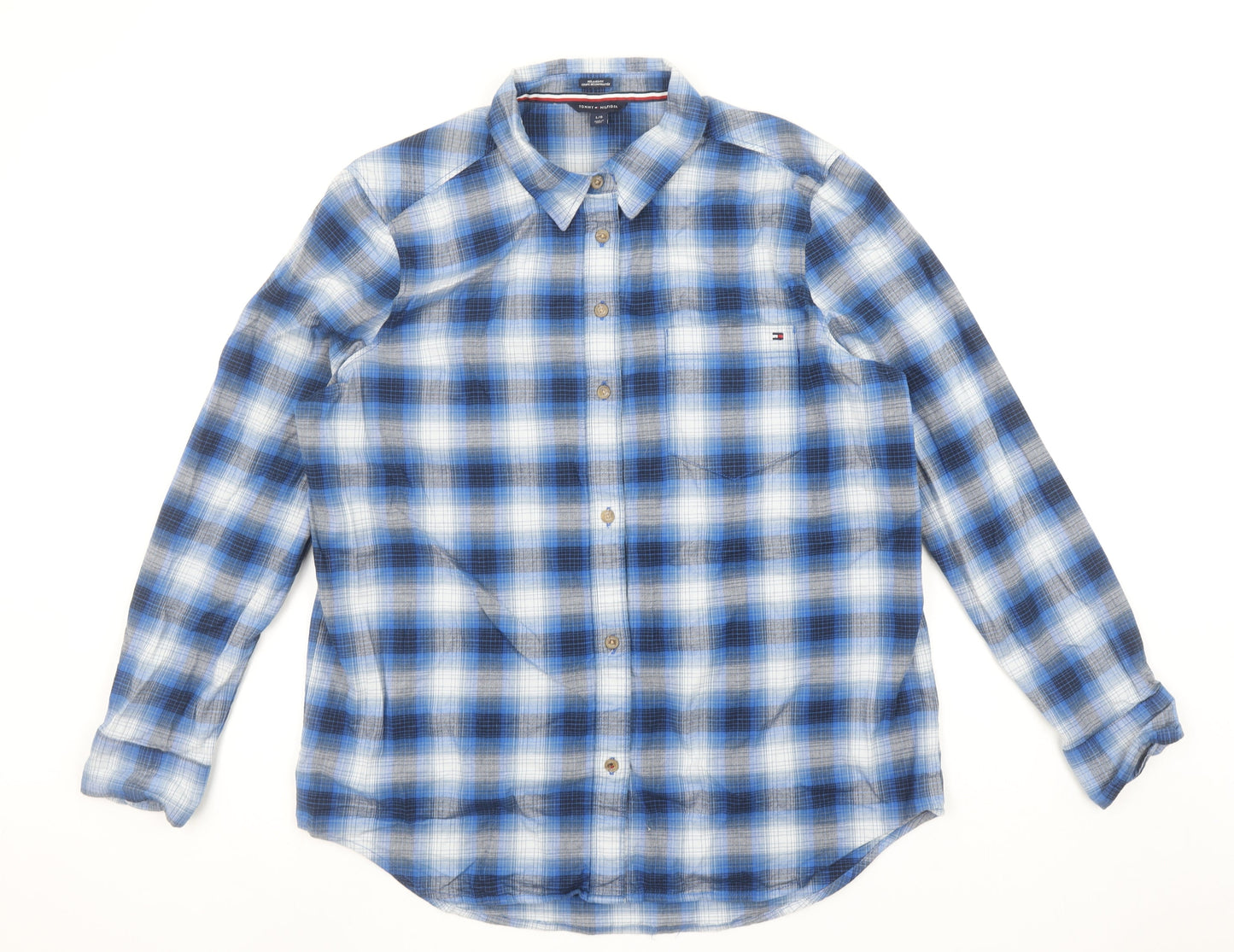 Womens UK Size L Tommy Hilfiger Blue Basic Button-Up
