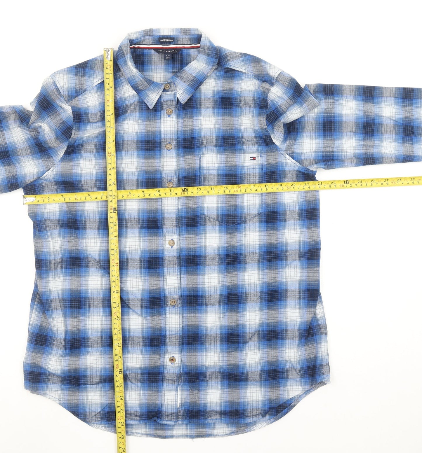 Womens UK Size L Tommy Hilfiger Blue Basic Button-Up