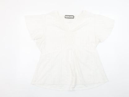 Paco Boutique Womens White Size 16 Tunic Blouse Flutter Sleeve