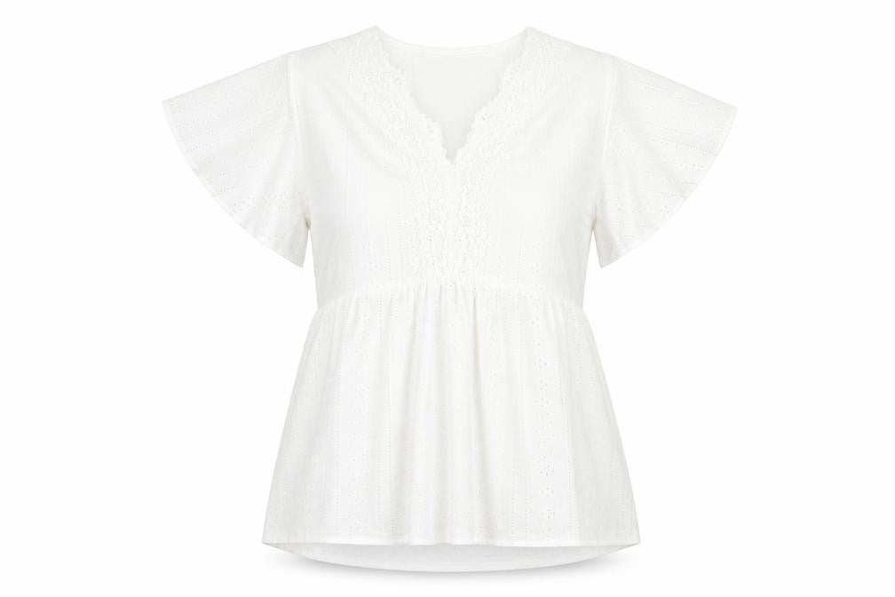 Paco Boutique Womens White Size 16 Tunic Blouse Flutter Sleeve