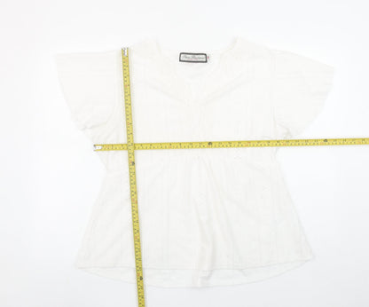 Paco Boutique Womens White Size 16 Tunic Blouse Flutter Sleeve