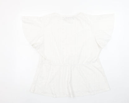 Paco Boutique Womens White Size 16 Tunic Blouse Flutter Sleeve