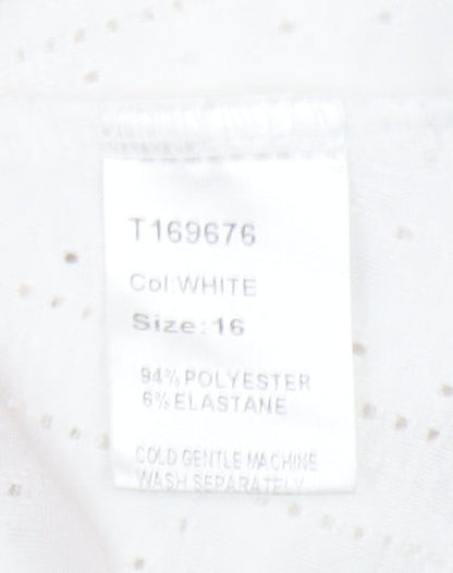 Paco Boutique Womens White Size 16 Tunic Blouse Flutter Sleeve