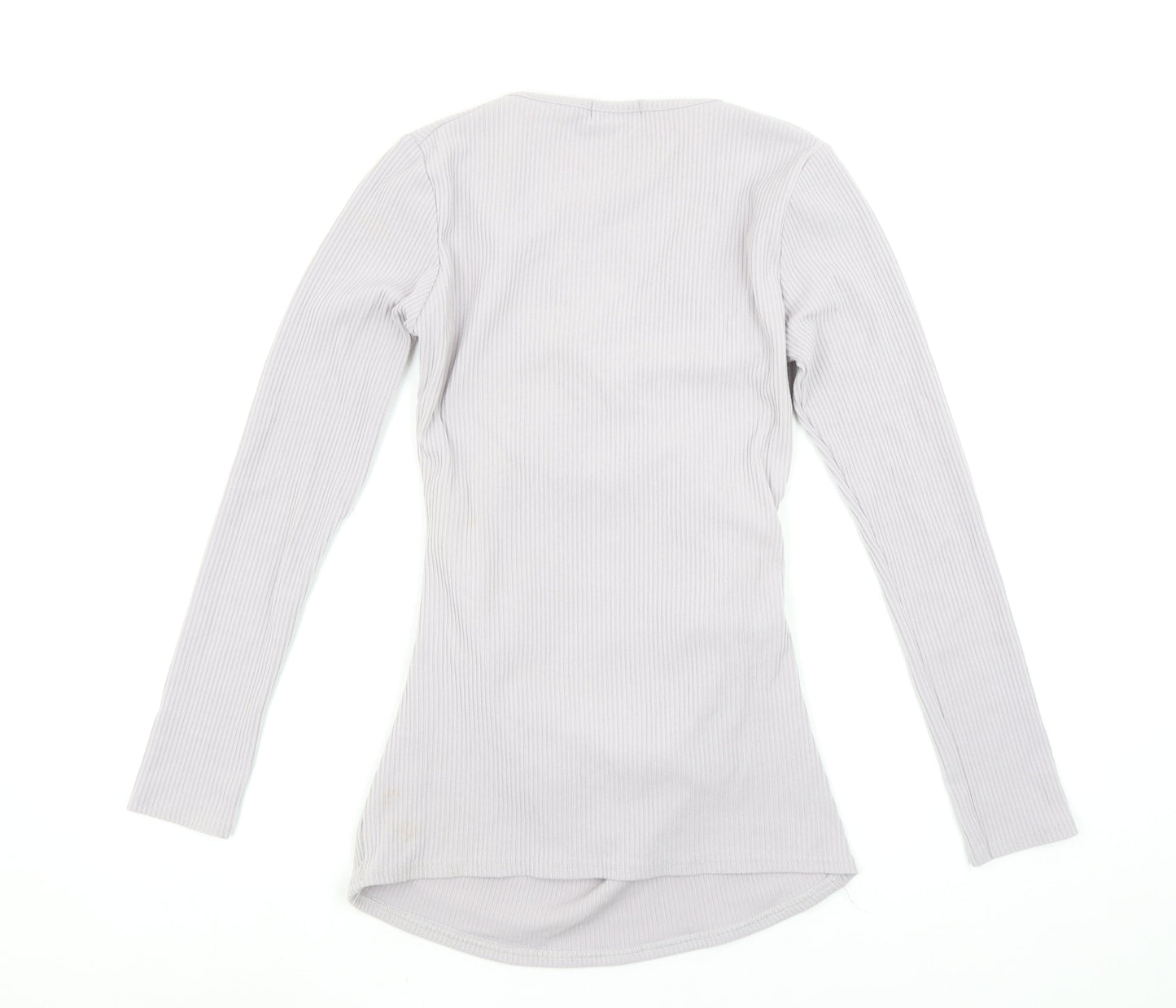 Pretty Little Thing Women’s Grey Ribbed Wrap Long Sleeve Top Size 6