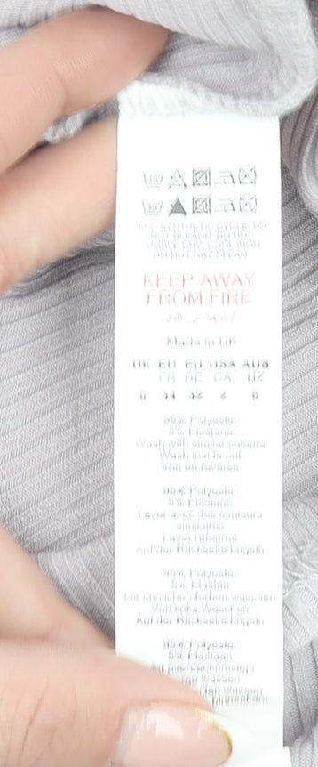 Pretty Little Thing Women’s Grey Ribbed Wrap Long Sleeve Top Size 6