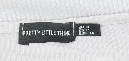 Pretty Little Thing Women’s Grey Ribbed Wrap Long Sleeve Top Size 6