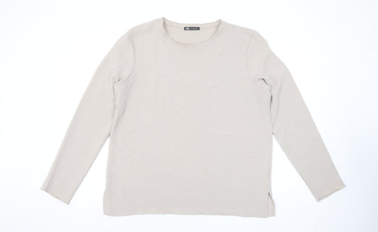 Womens UK Size XL Zara Beige Basic T-Shirt